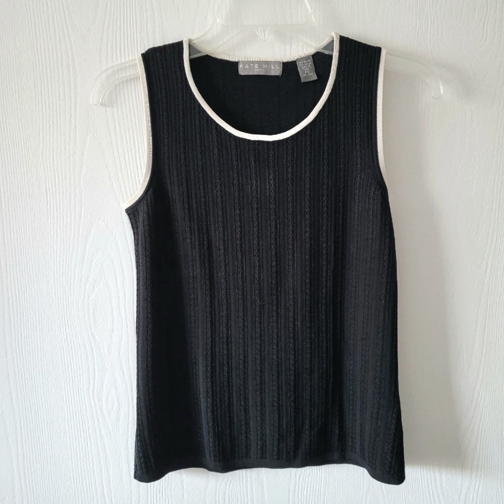 Black Sleeveless Knit Cream Trim